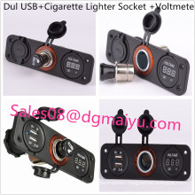 Car USB Charger Cigarette Lighter Socket and Voltmeter